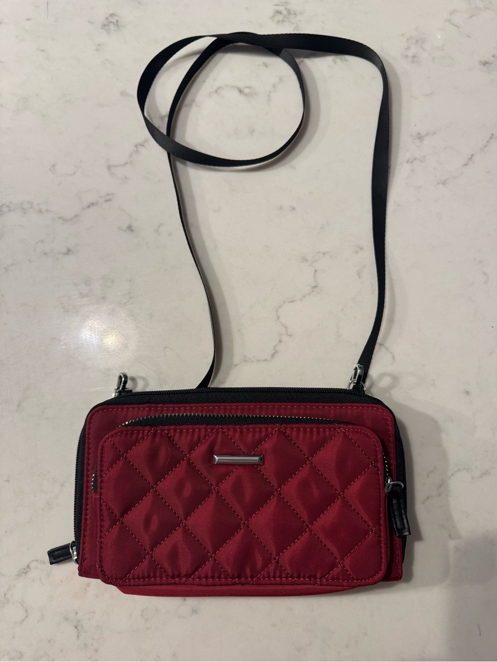 mundi Quilted Deep Red Crossbody Bag with Black Strap